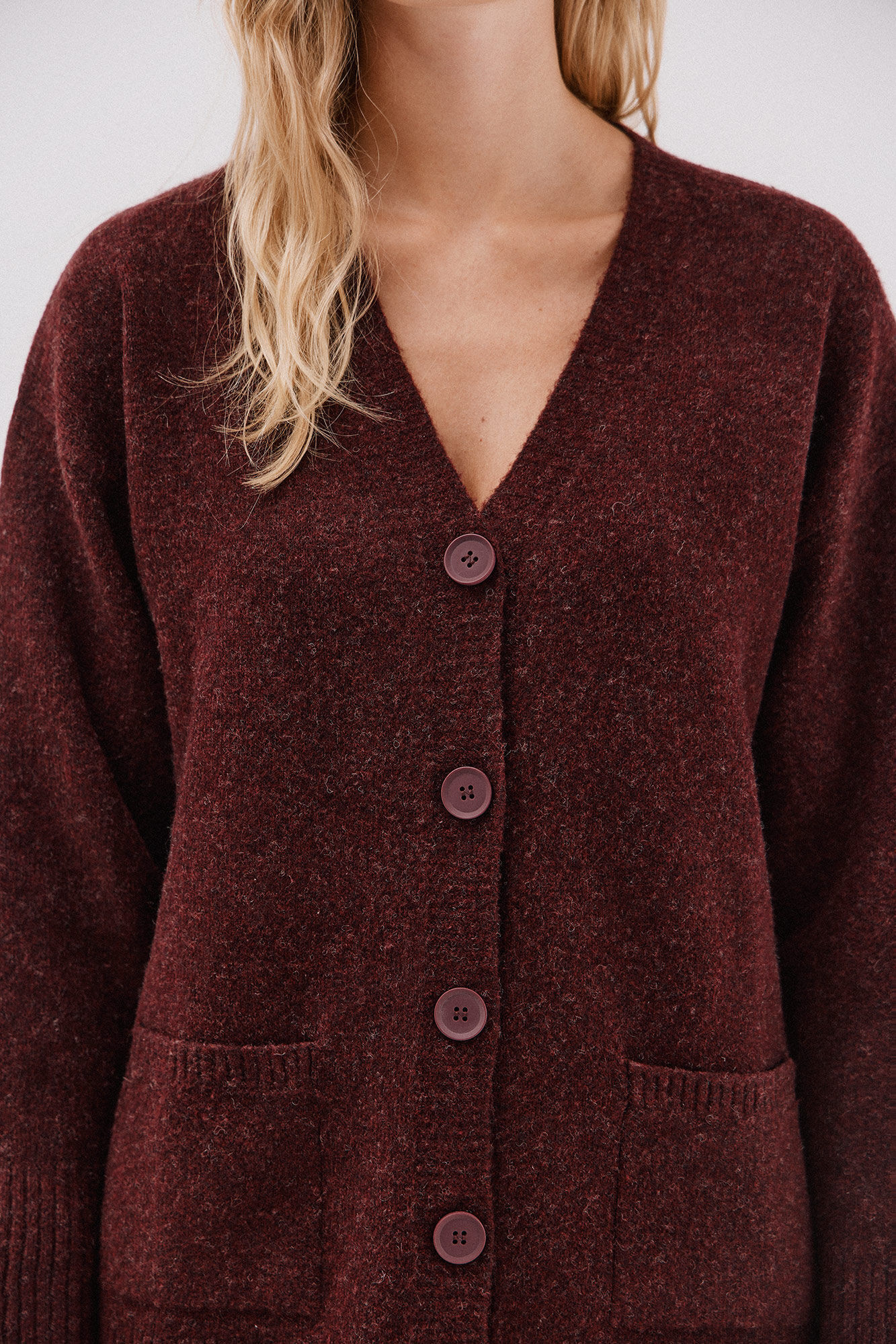 Cortefiel Long cardigan with pockets Maroon