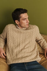 Cortefiel Wool knit crew neck sweater Beige