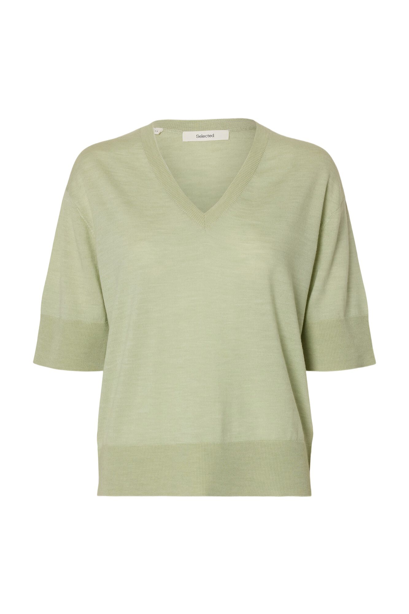 Selected 100% merino wool short sleeve jumper Green