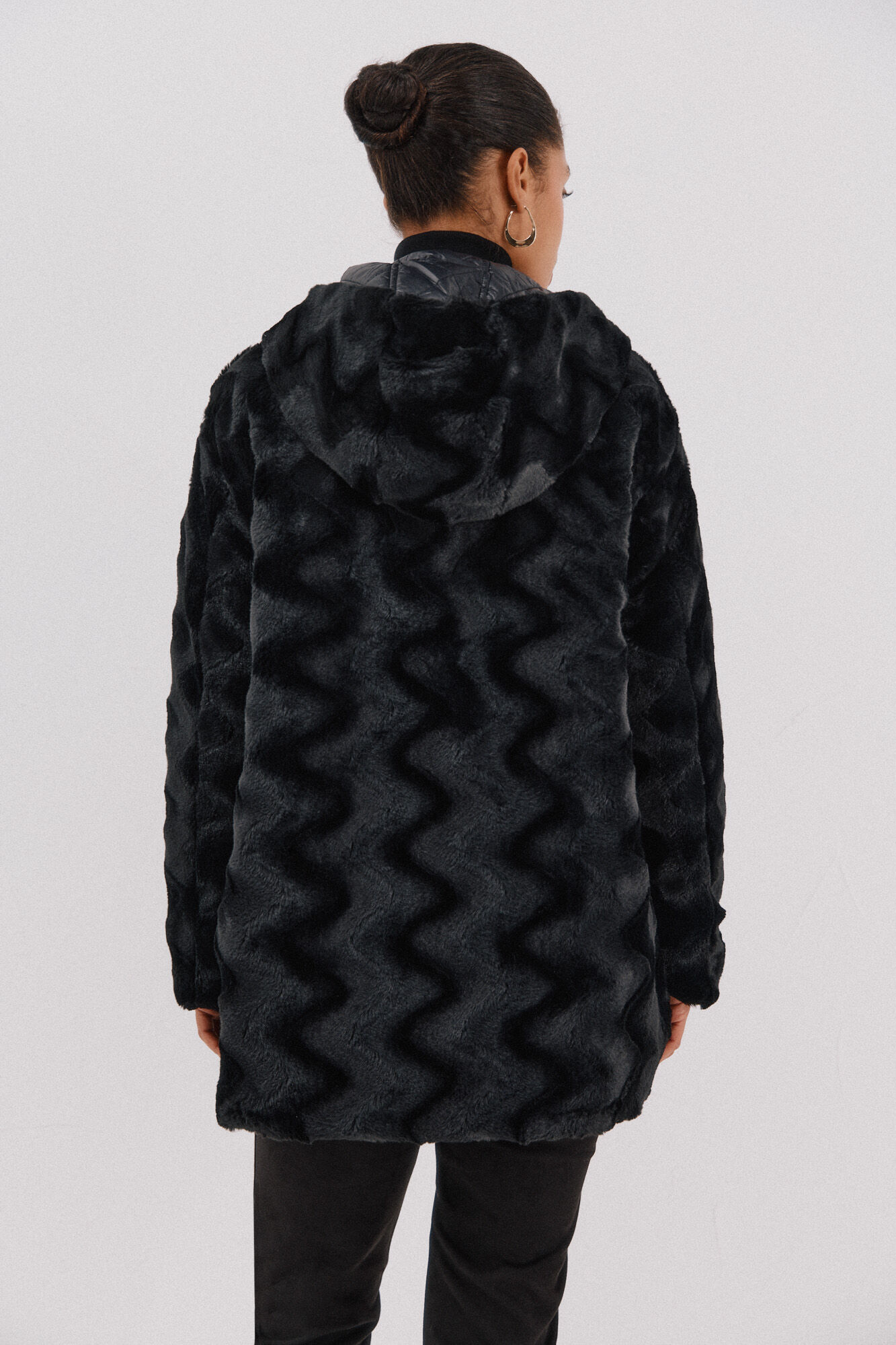 Cortefiel reversible quilted anorak with fur effect Black