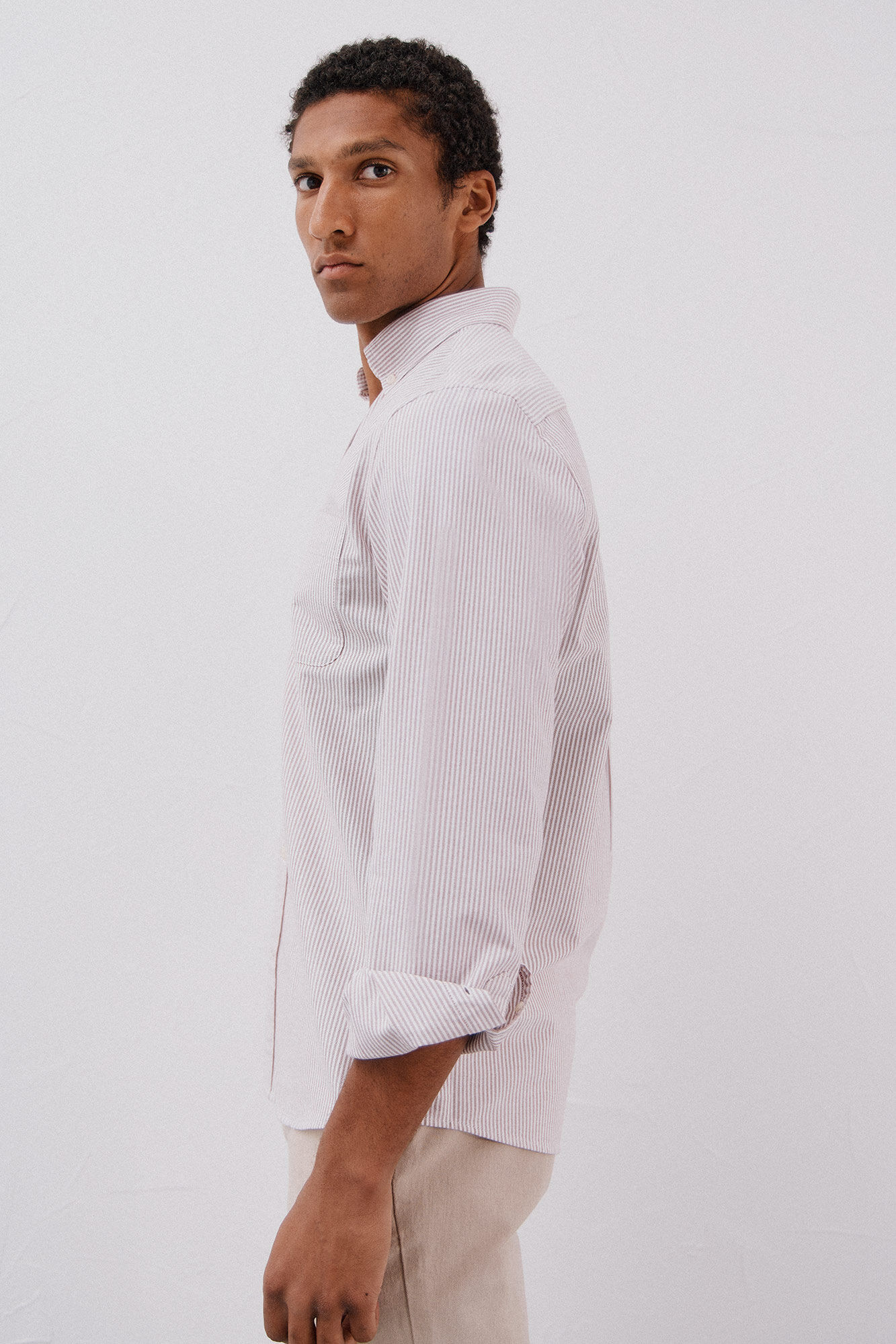 Cortefiel Candle stripe oxford shirt Maroon