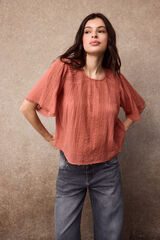 Slowlove Blusa detalles encaje Coral