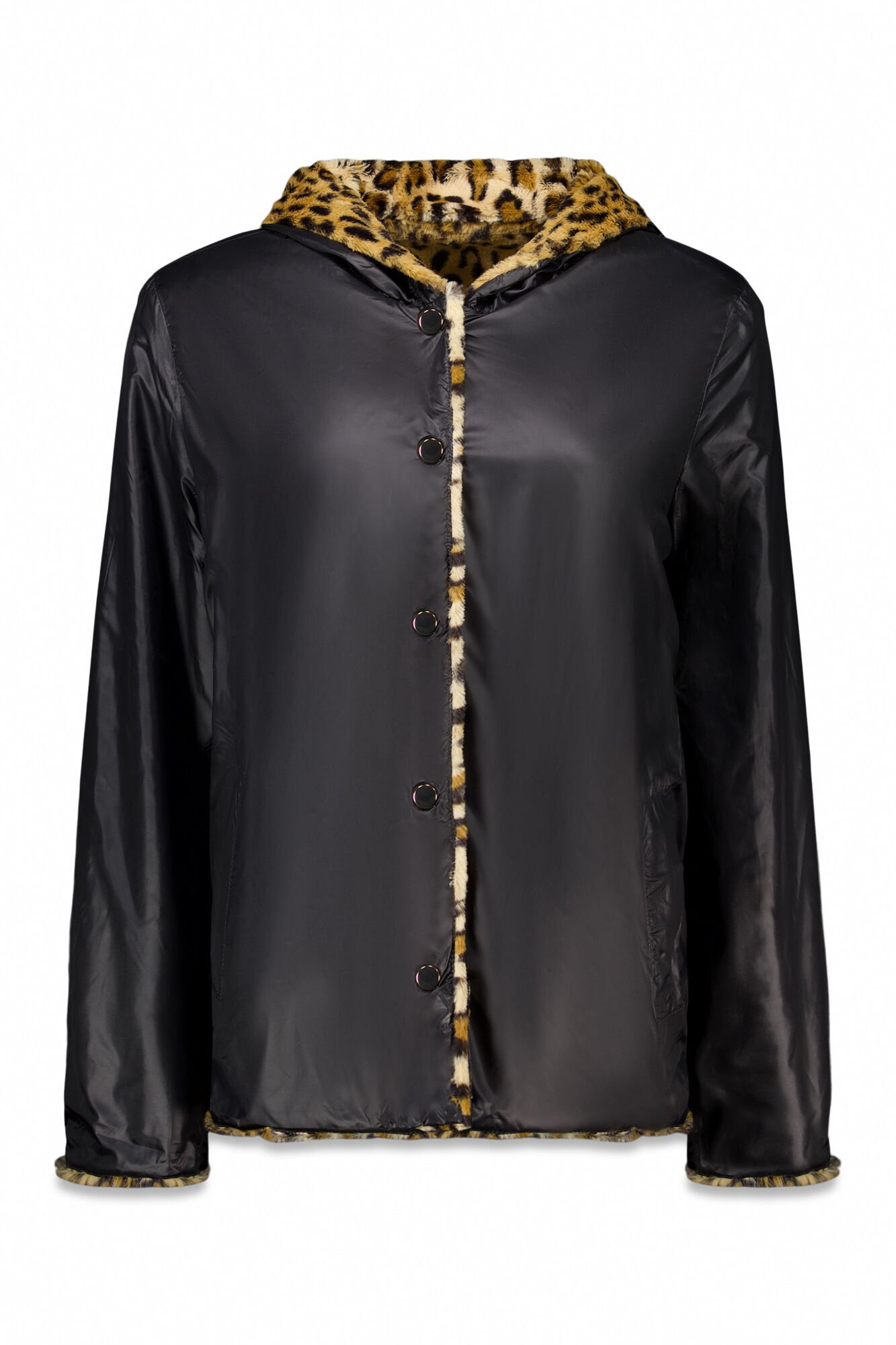 Cortefiel Short reversible faux fur jacket Black