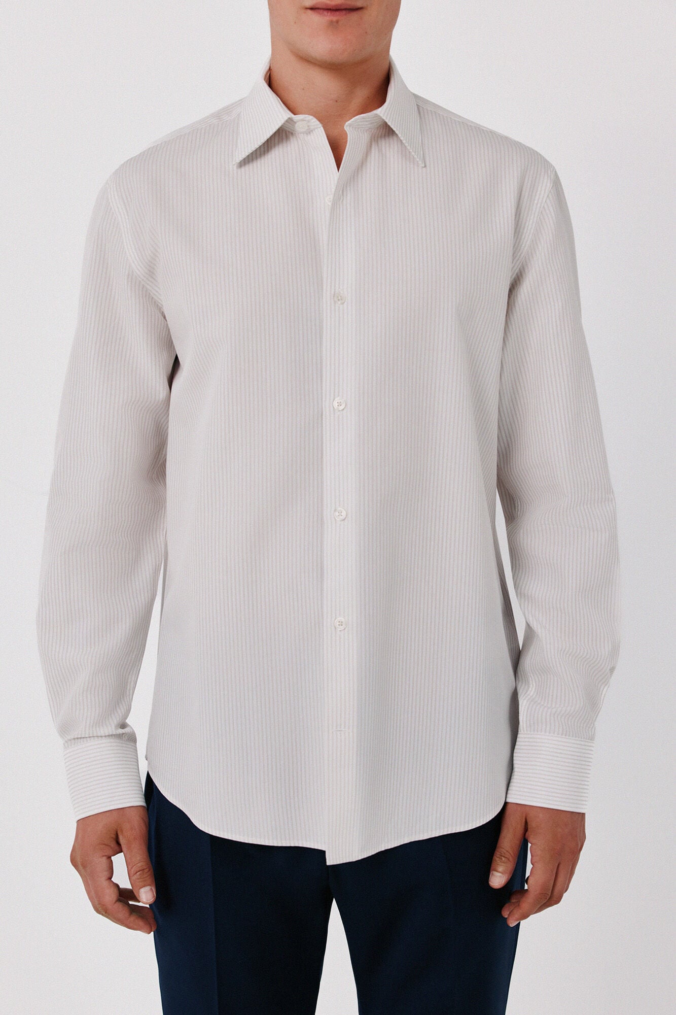 Cortefiel Striped cotton Tencel dress shirt Beige
