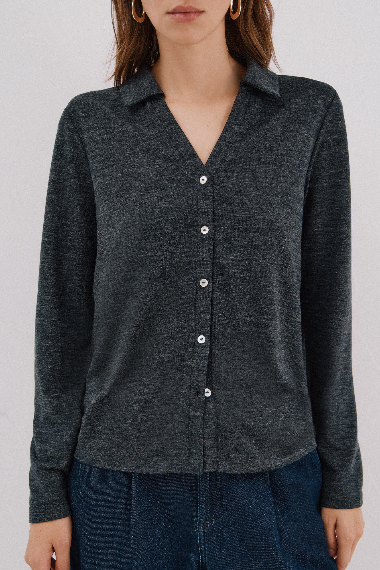 Cortefiel Camisa punto el&aacute;stico Gris oscuro