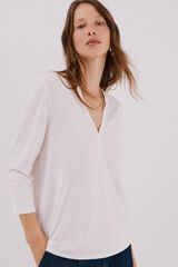 Cortefiel Basic top with mandarin collar Ivory