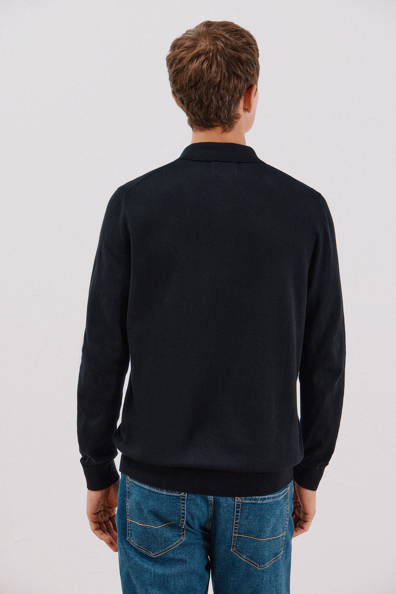Cortefiel Cotton cashmere polo shirt neck jersey Black