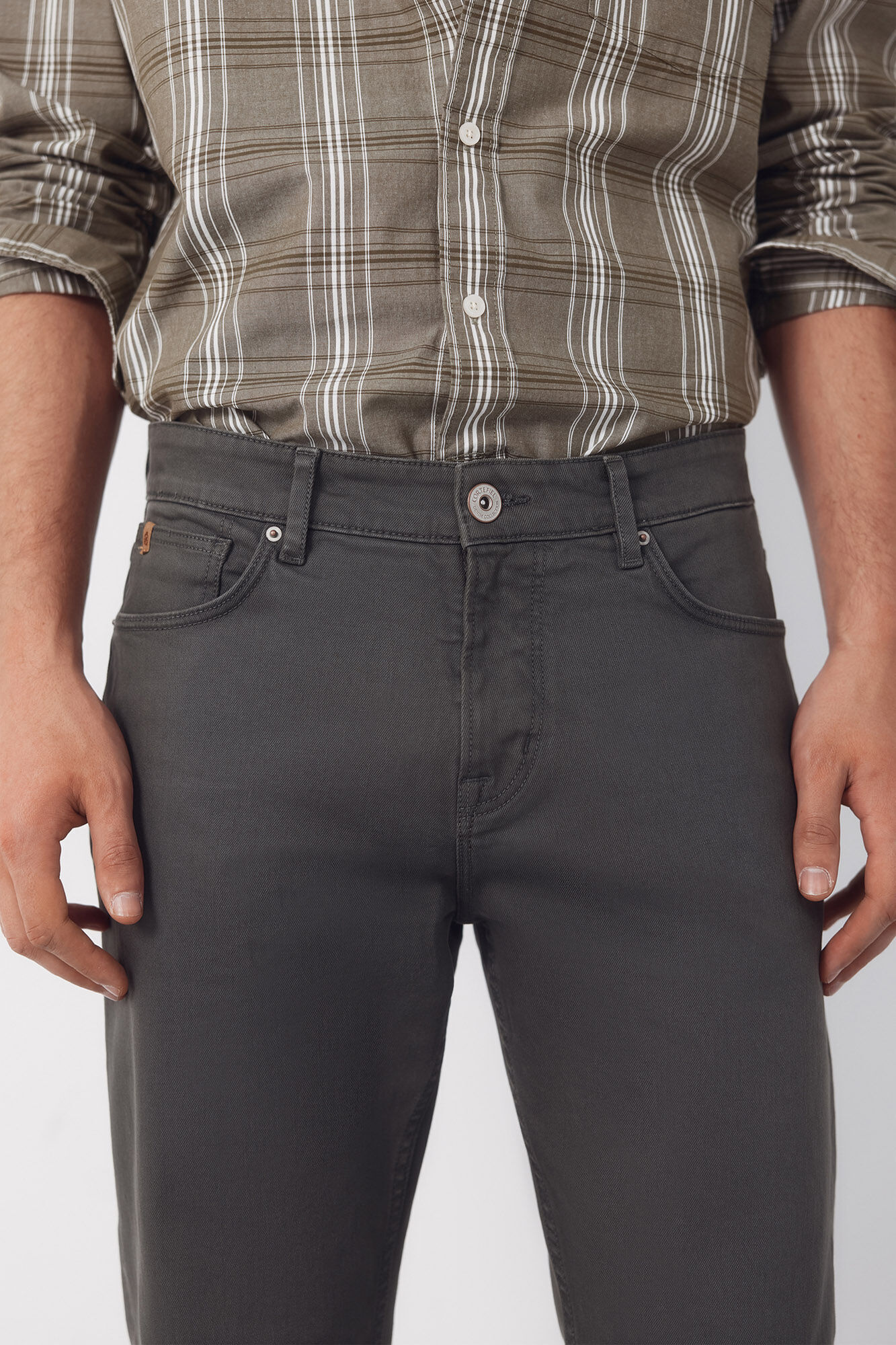 Cortefiel 5-pocket regular fit coloured trousers Kaki