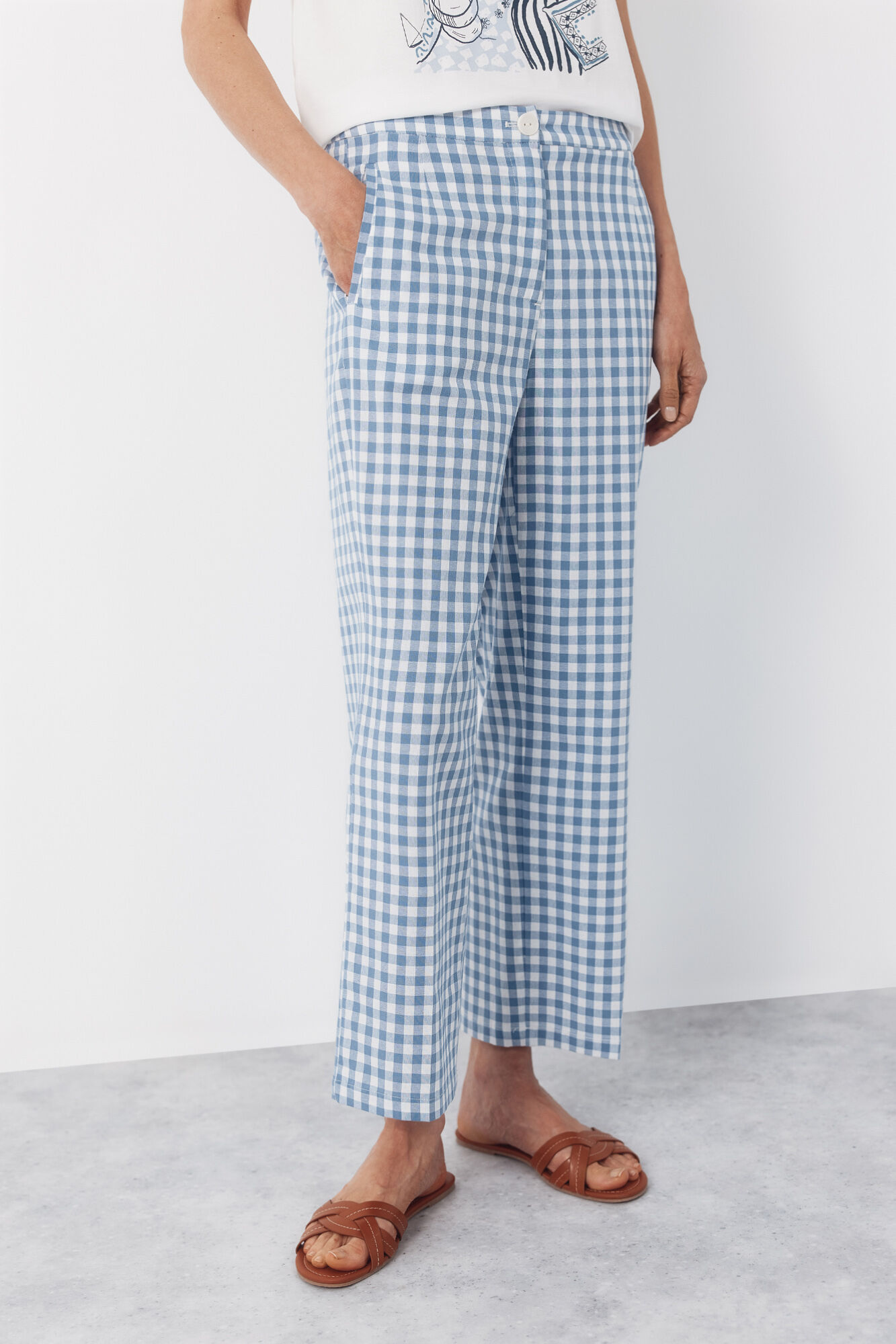 Cortefiel Gingham trousers Printed blue