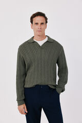 Cortefiel Twisted cotton cable knit jumper Kaki