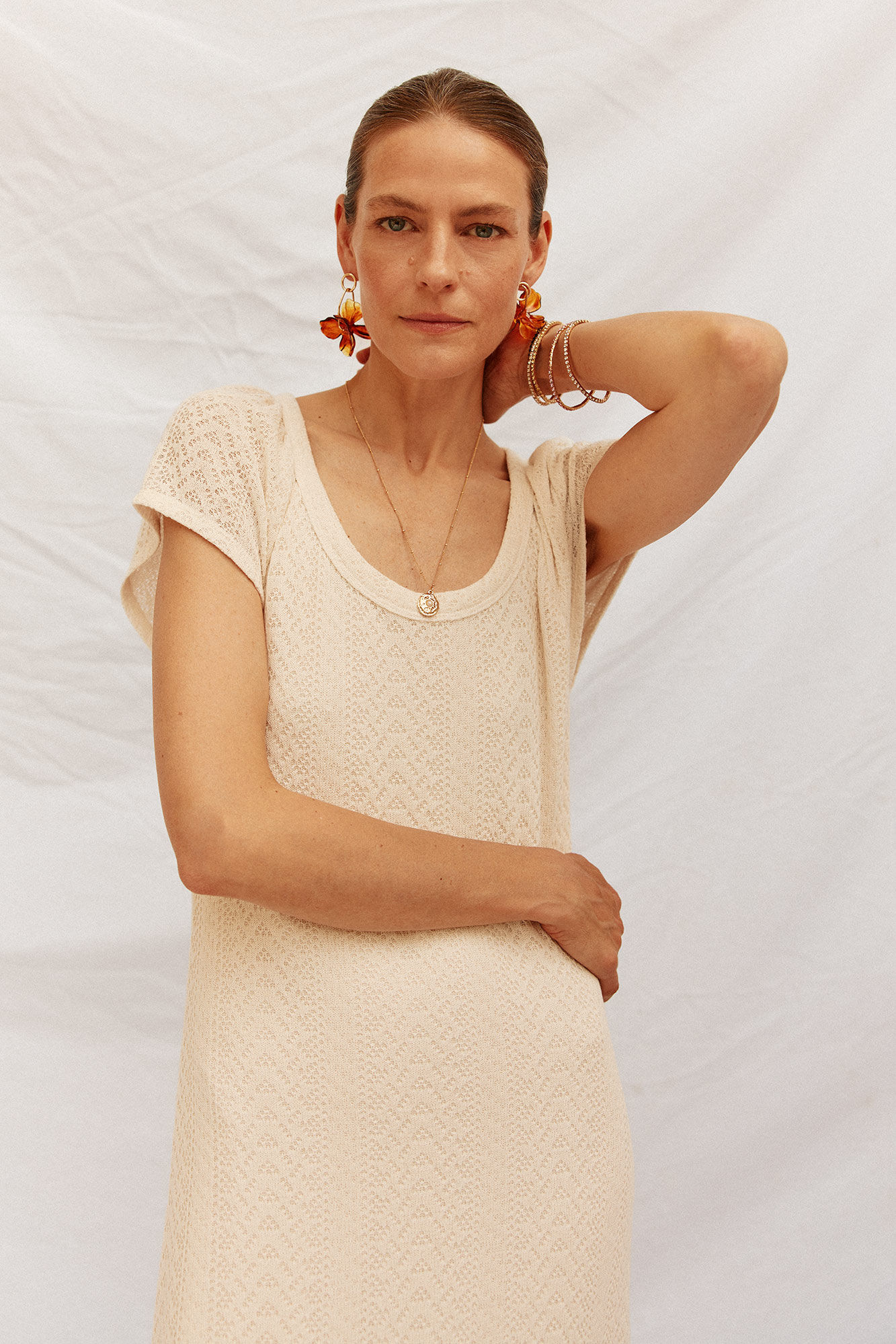 Cortefiel Structured dress Ivory