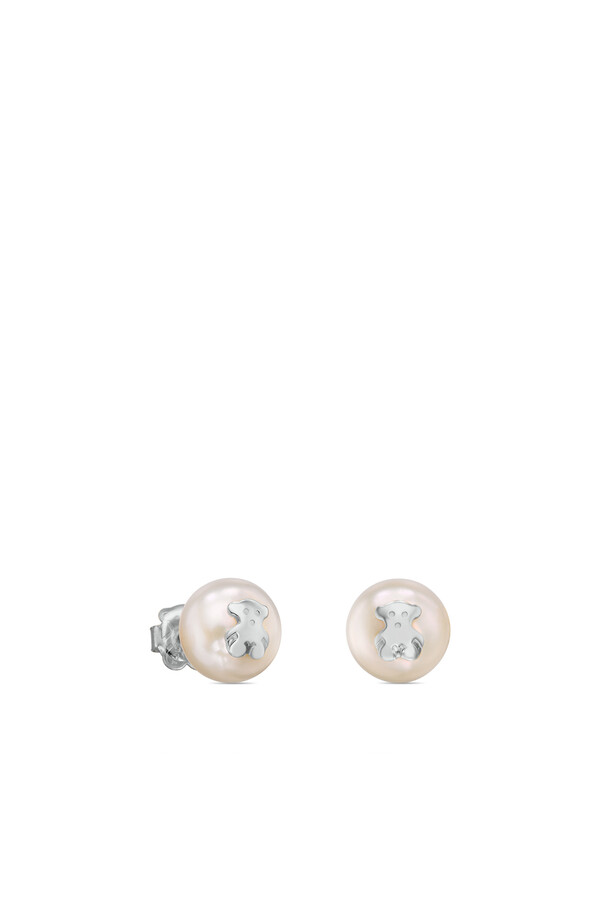Cortefiel Pendientes de plata y perlas Gris