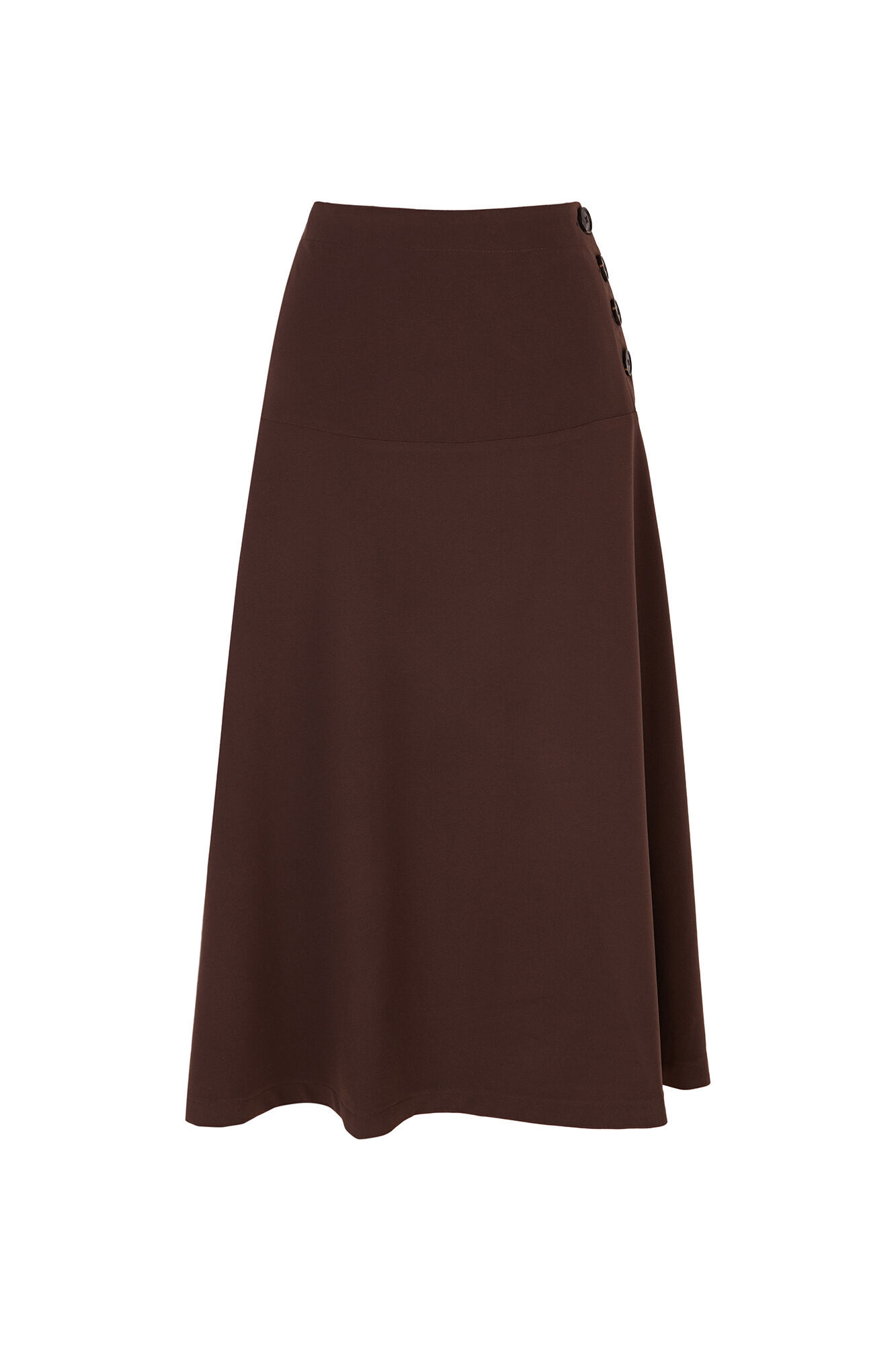 Cortefiel Flared skirt with buttons Dark brown
