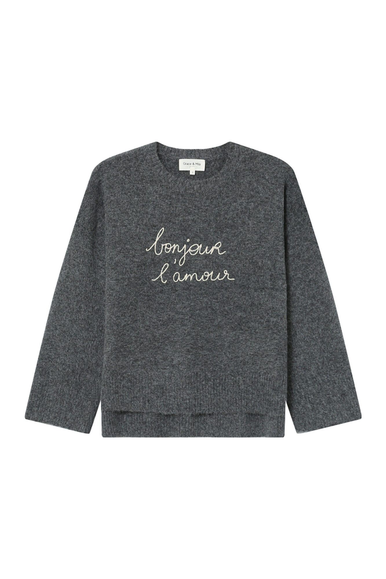 Grace & Mila long sleeve oversized jumper with embroidered message  Grey