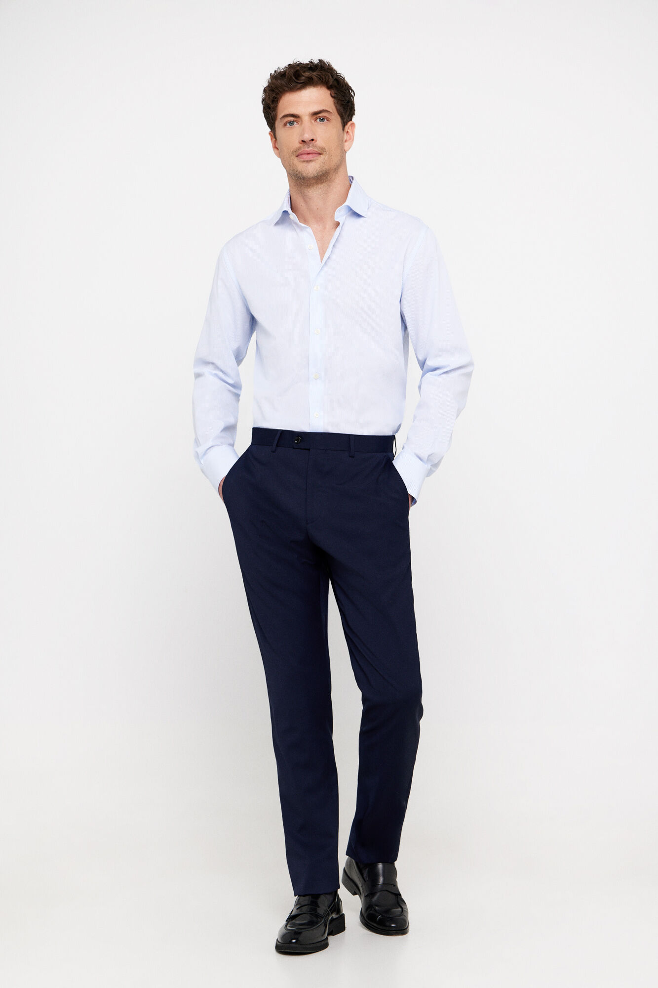 Cortefiel Camisa vestir rayas f&aacute;cil plancha Azul