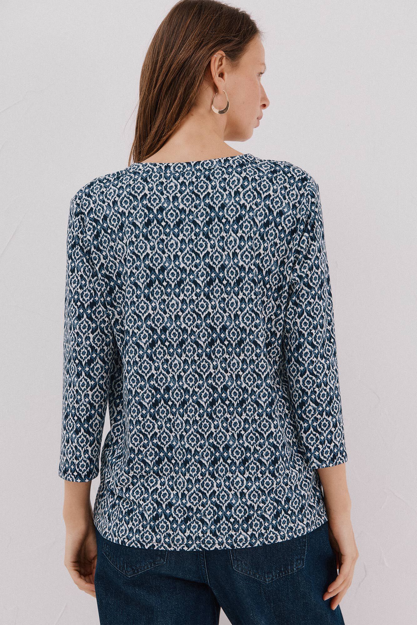 Cortefiel Basic top with mandarin collar Printed blue