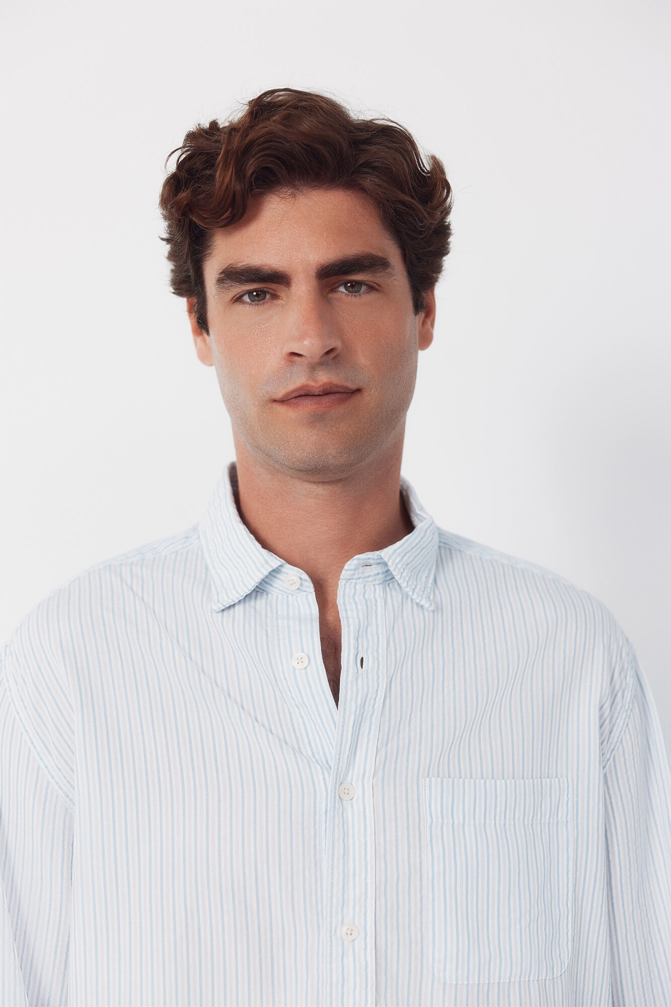 Cortefiel Striped seersucker shirt Blue