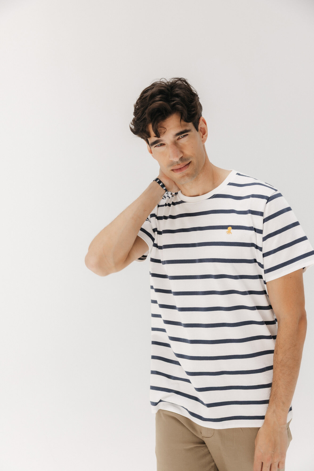 elPulpo Camiseta b&aacute;sica bordado rayas Blanco