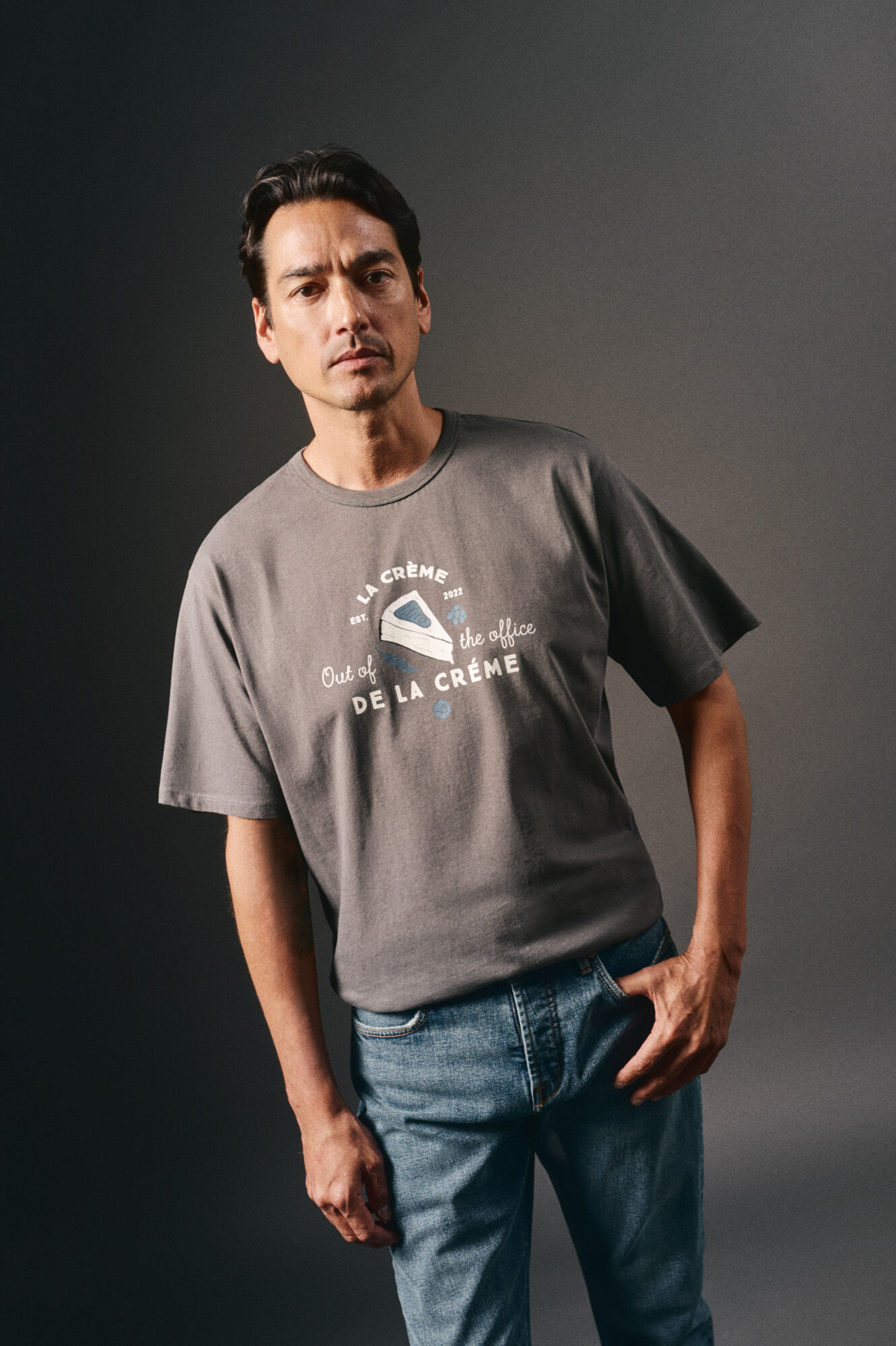 OOTO Camiseta gr&aacute;fica lavada Cinzento