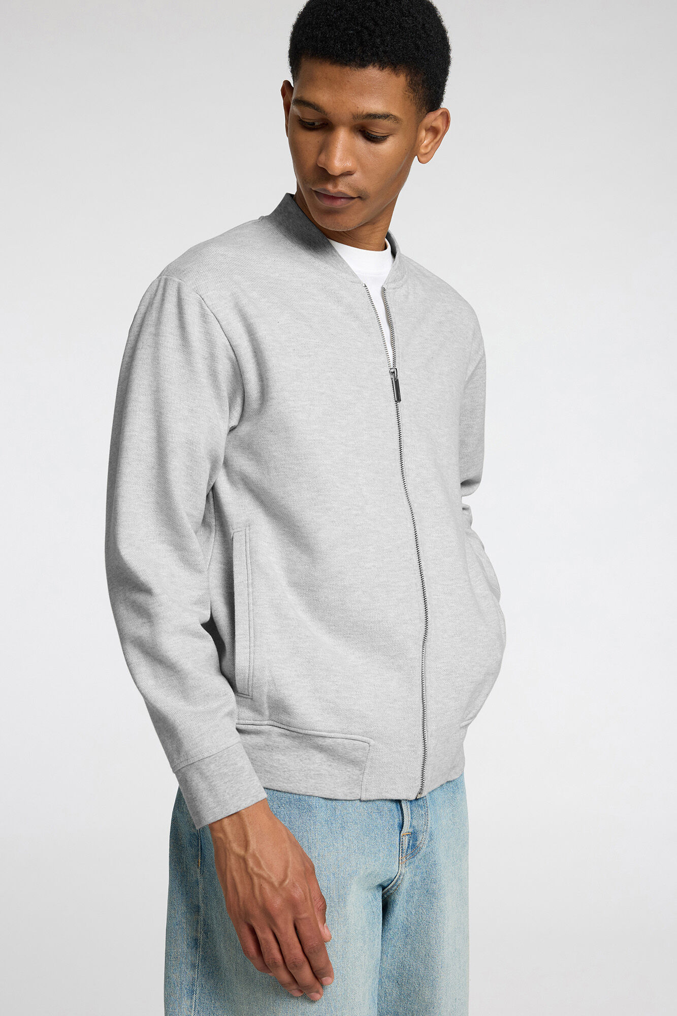 Selected Sweatshirt estilo bomber feito com algod&atilde;o org&acirc;nico Cinzento