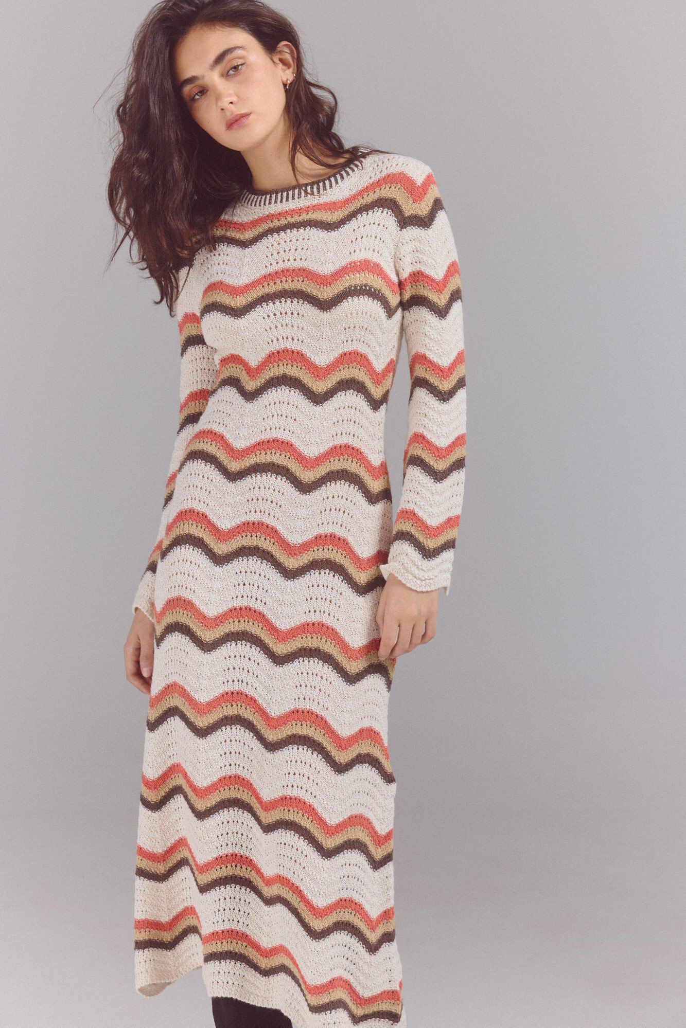 Slowlove Vestido punto ondas multicolor Marfil