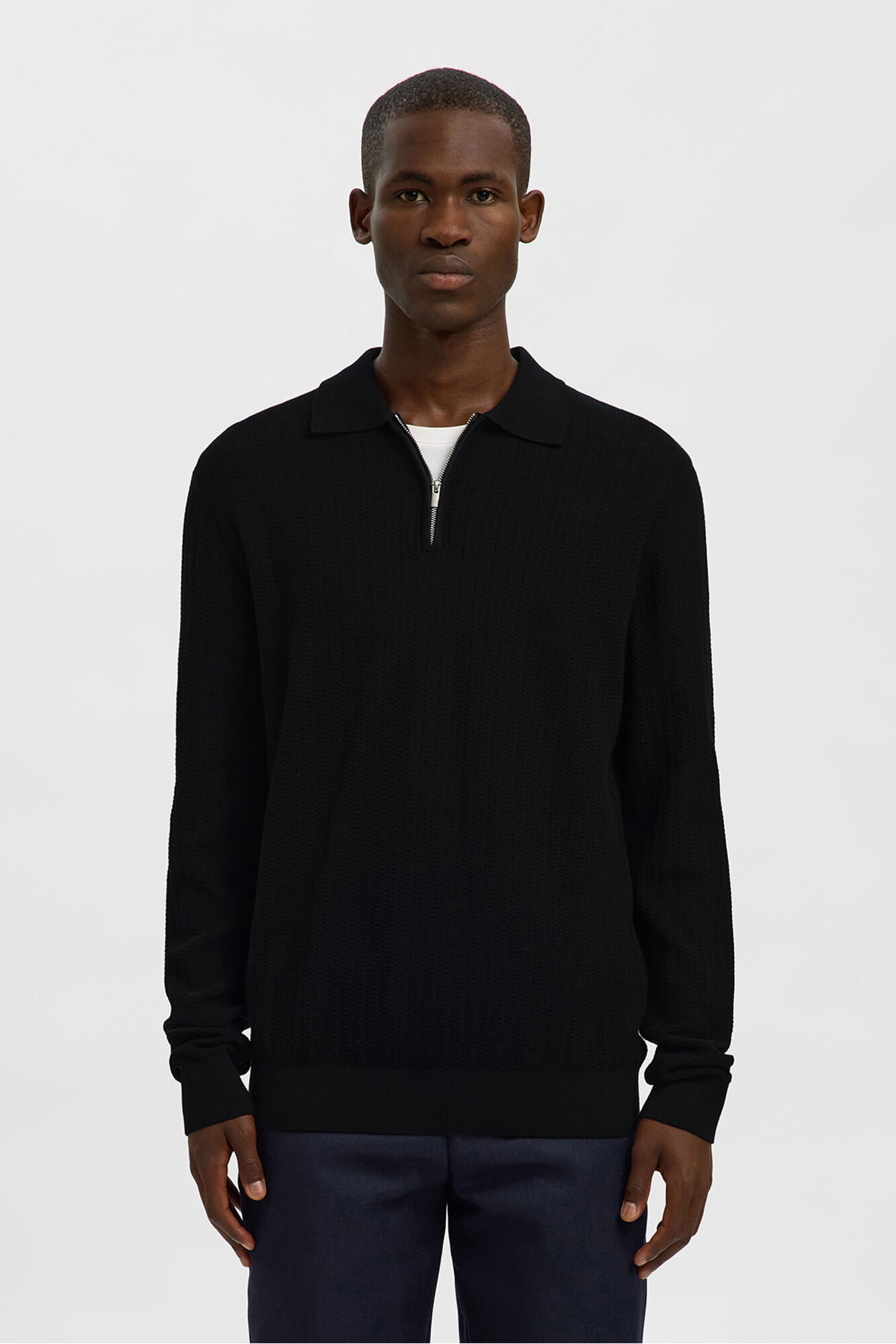 Selected Polo estruturada com meia fecho-&eacute;clair  Preto