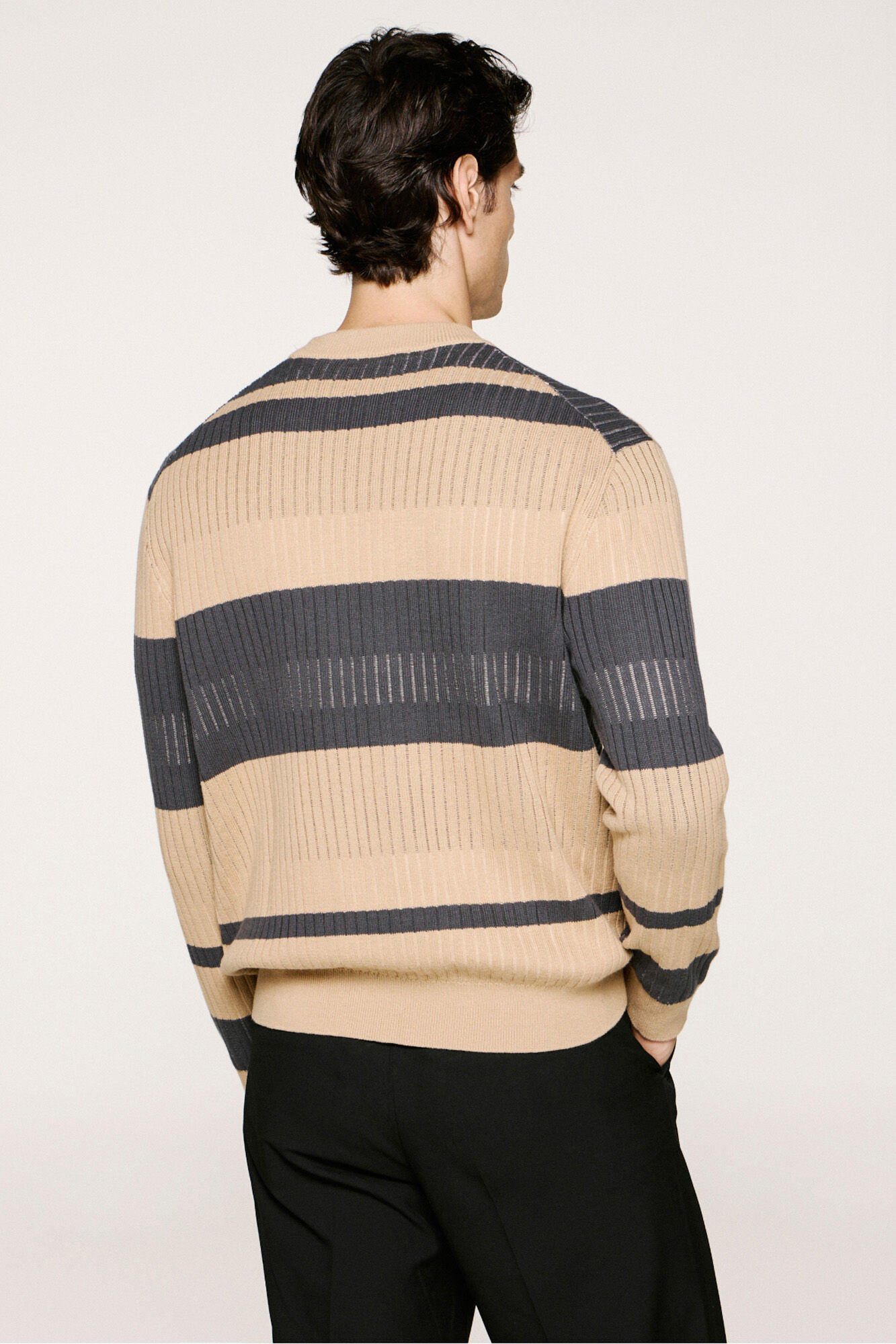 Selected 100% organic cotton striped ribbed jumper .  Beige