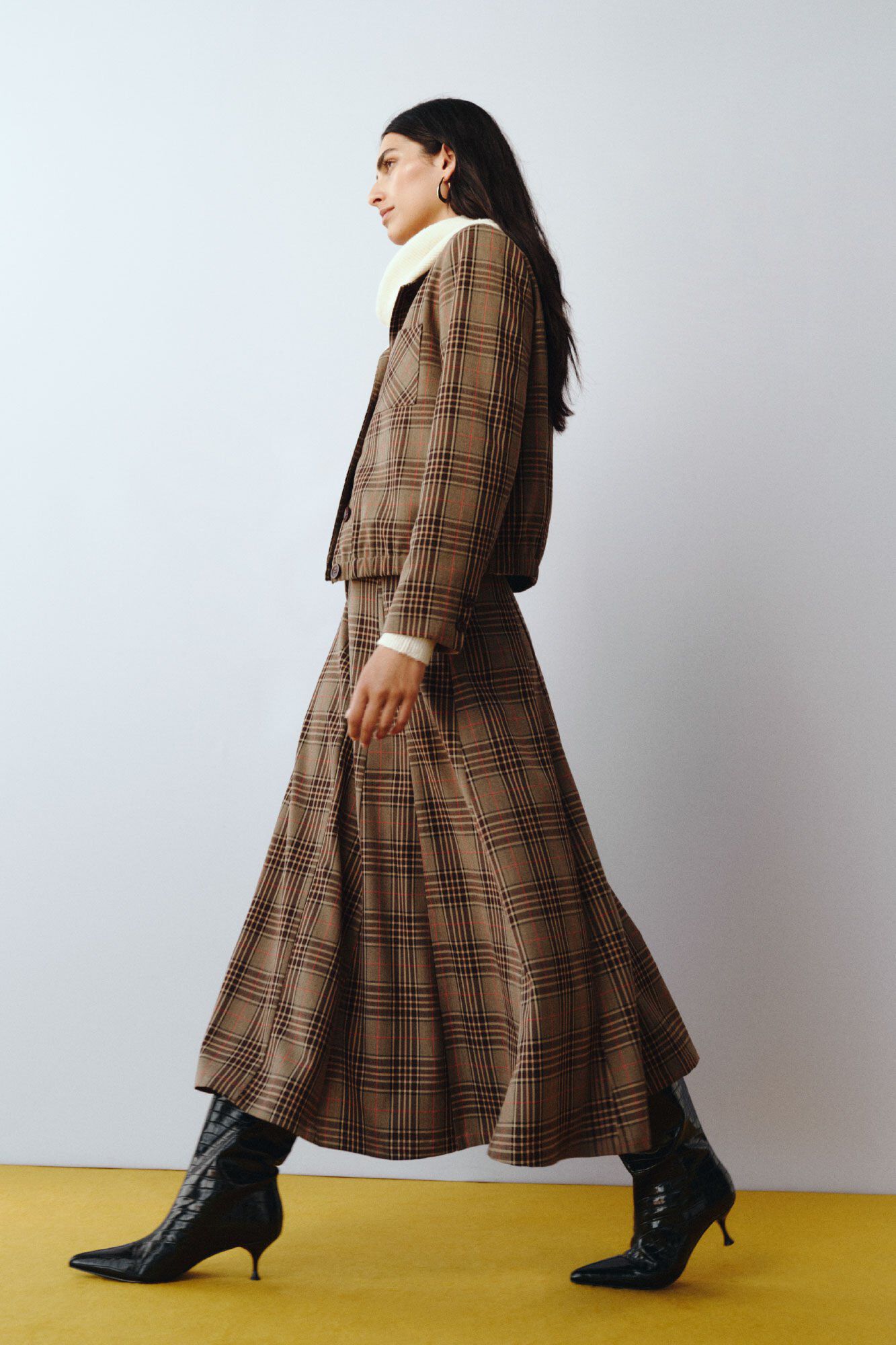 Cortefiel Plaid midi cape skirt