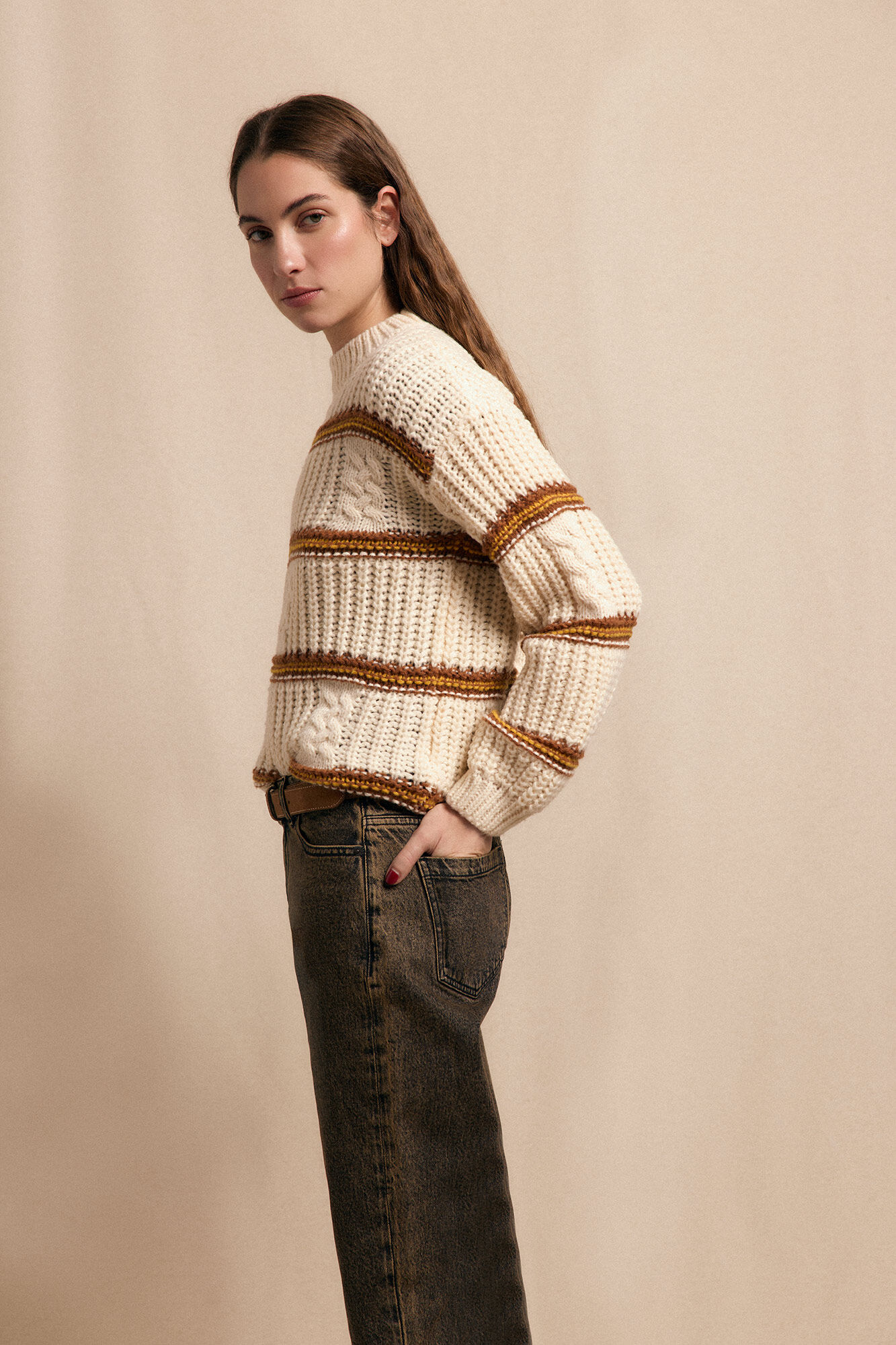 Slowlove Su&eacute;ter malha de malha perolada Ecru