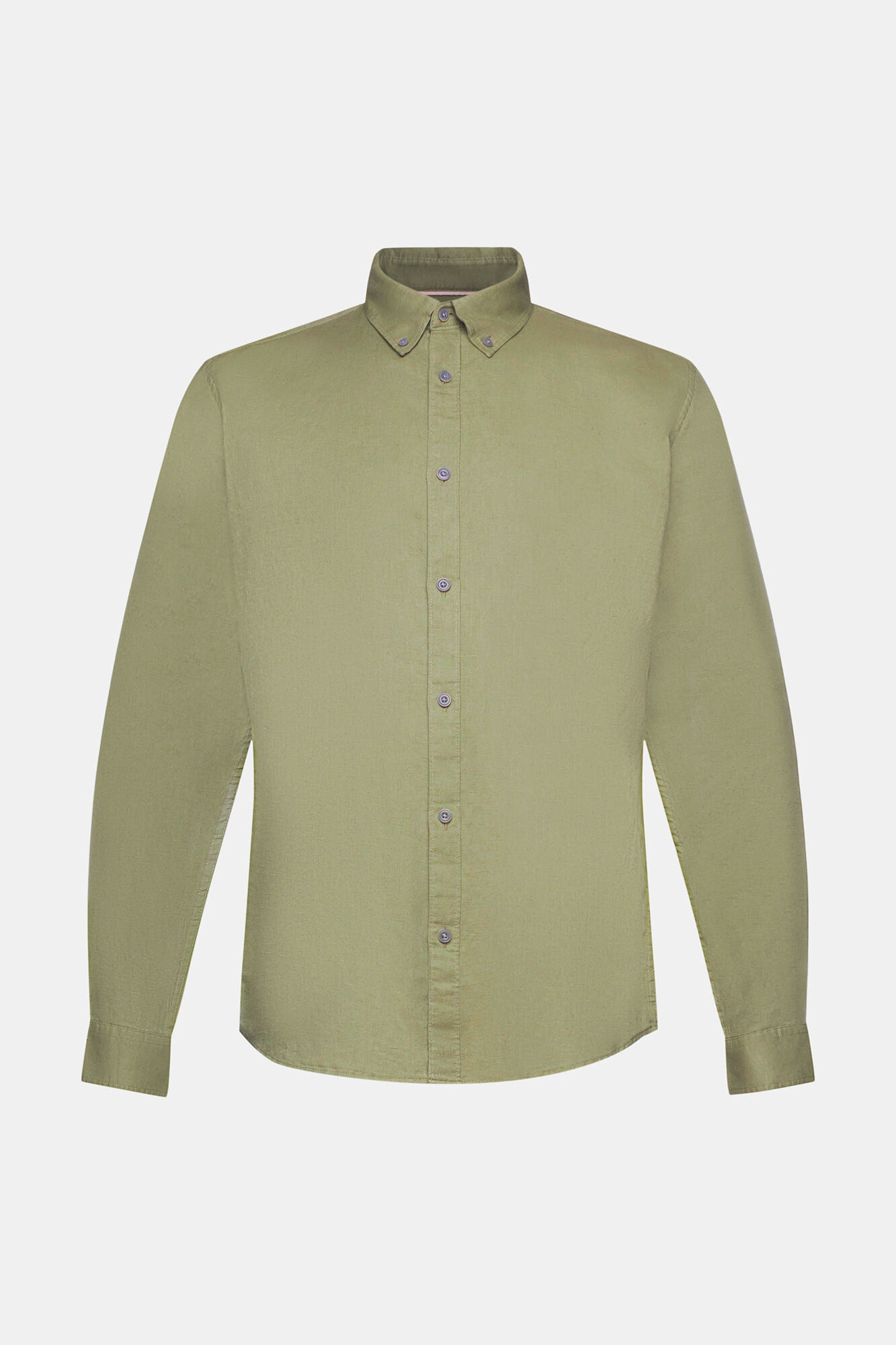 Esprit Camisa b&aacute;sica regular fit con lino Kaki