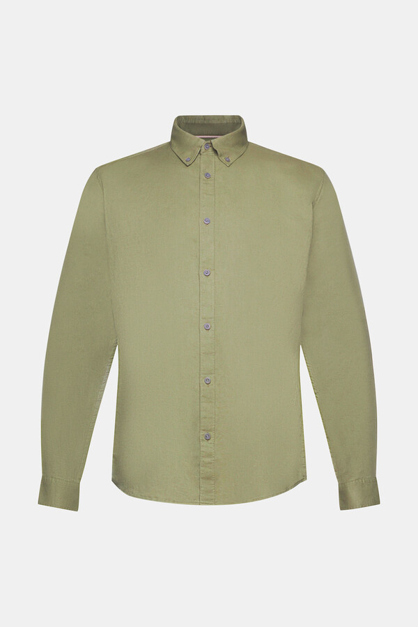 Cortefiel Camisa básica regular fit con lino Verde