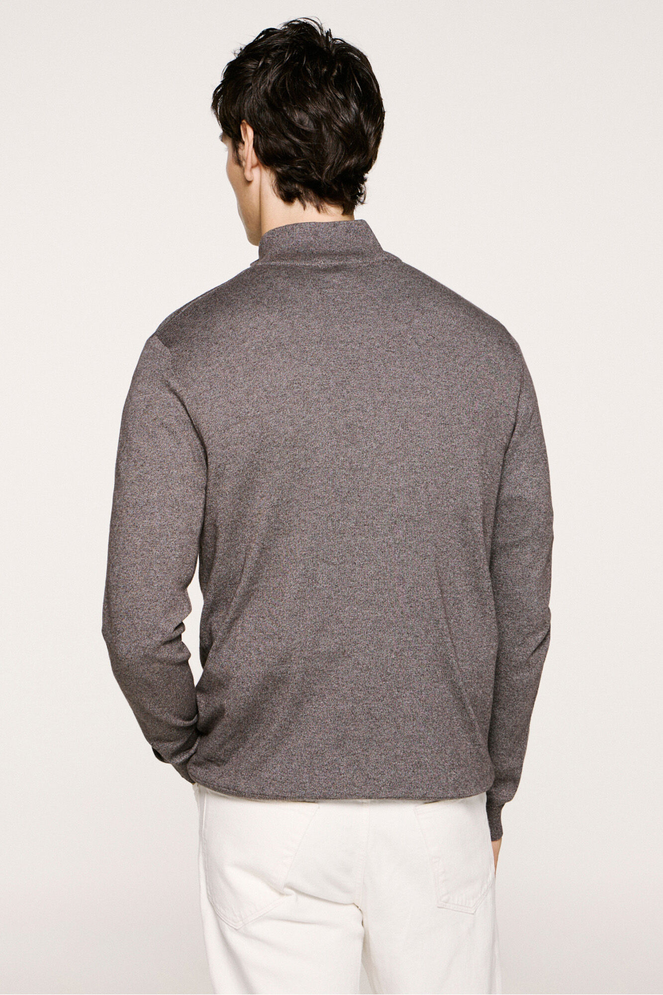 Selected Malha 100% camisola com meia fecho-&eacute;clair . Cinzento