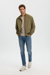 Selected Men's plain zip-fastening bomber jacket Dark green