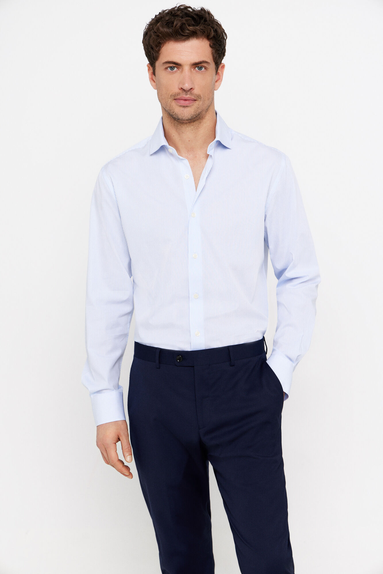 Cortefiel Camisa vestir rayas f&aacute;cil plancha Azul