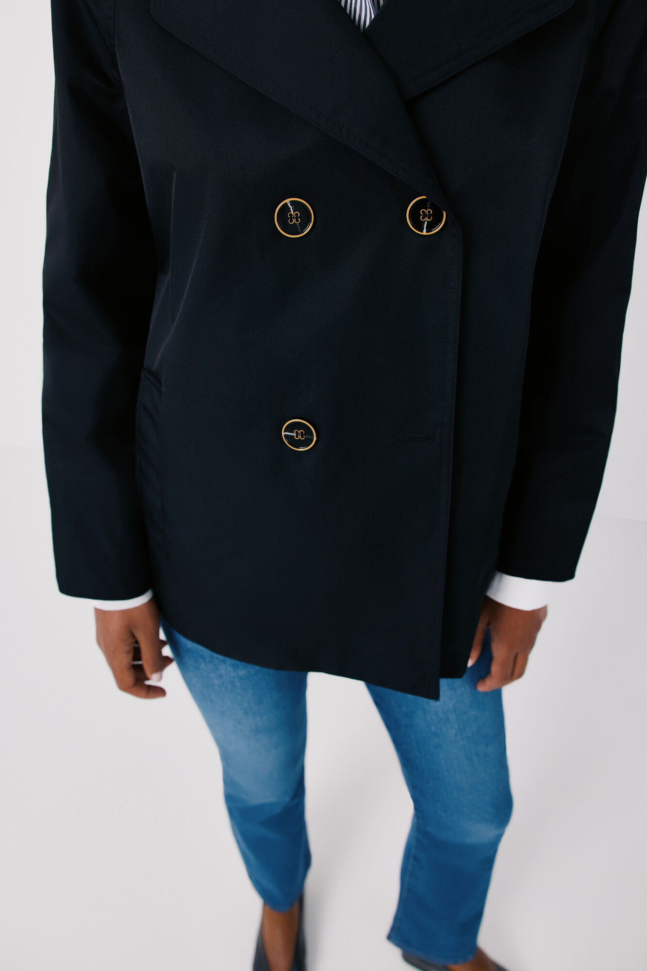Cortefiel Short flared trench Black