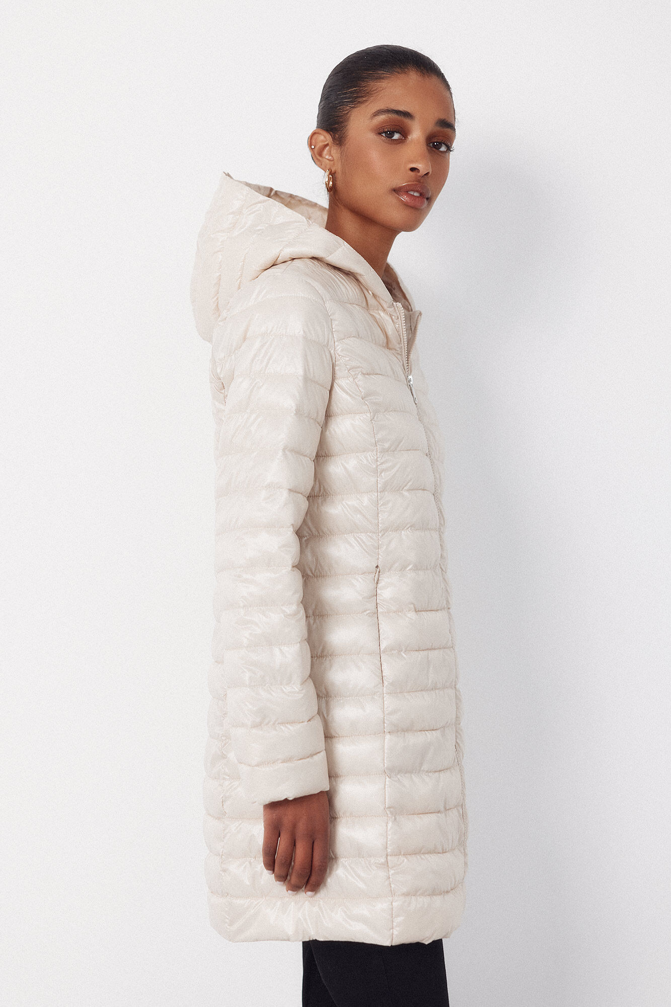 Cortefiel Long quilted coat Ivory