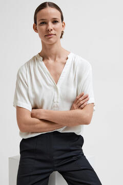 Cortefiel Short sleeve blouse made with Ecovero viscose.  White