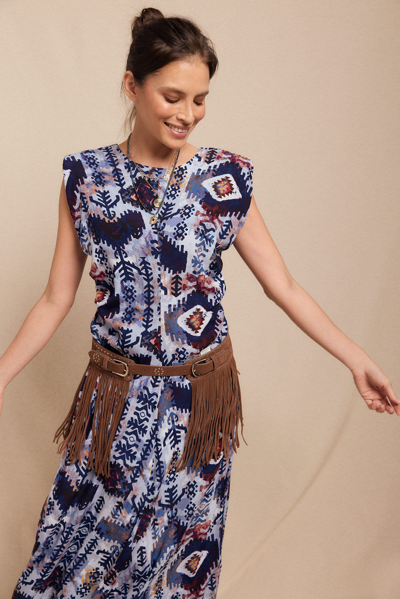 Slowlove Vestido estampado com ombreiras Multicolorido