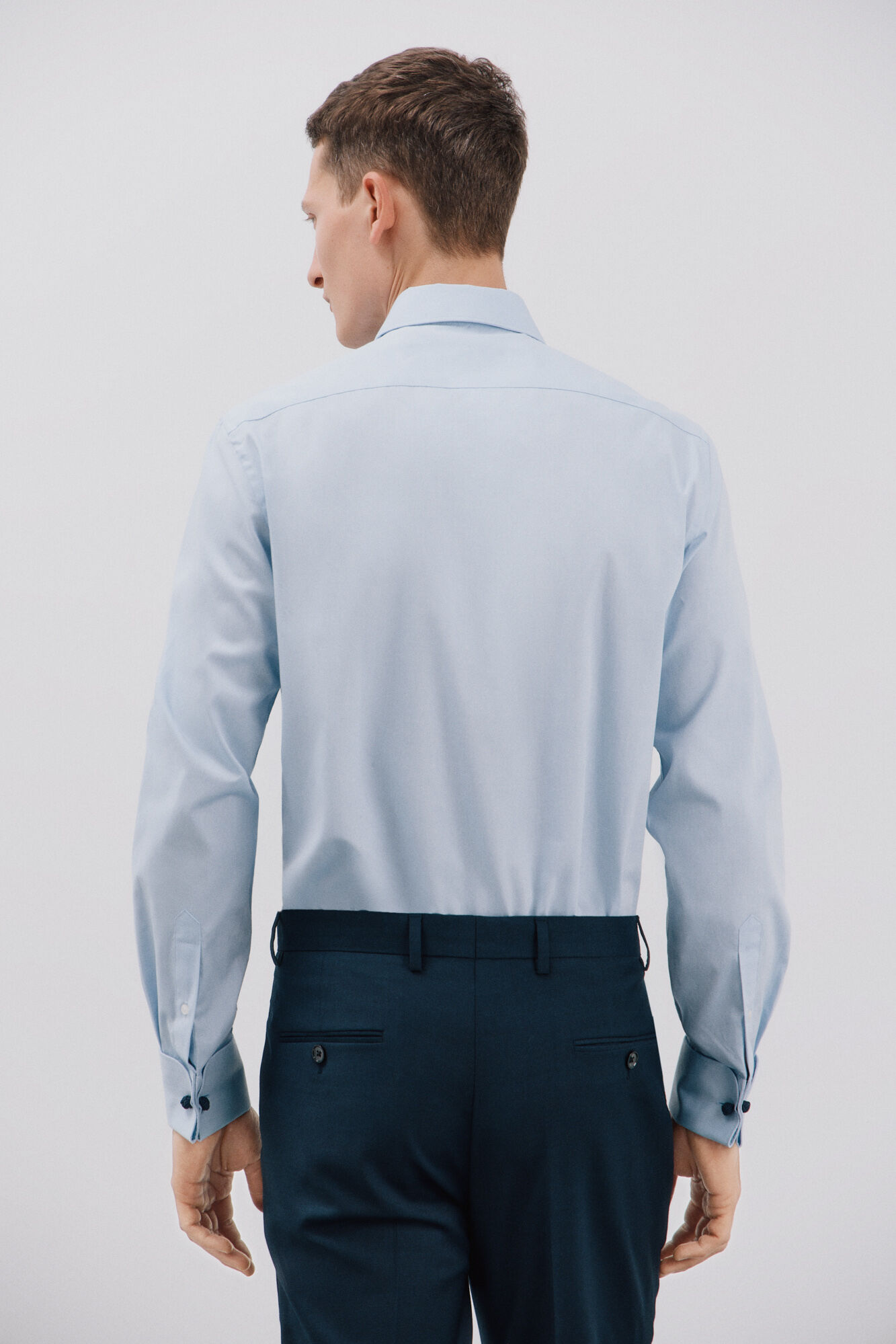 Cortefiel Plain easy-iron shirt with cufflinks Blue