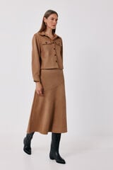 Cortefiel Faux leather midi skirt Beige
