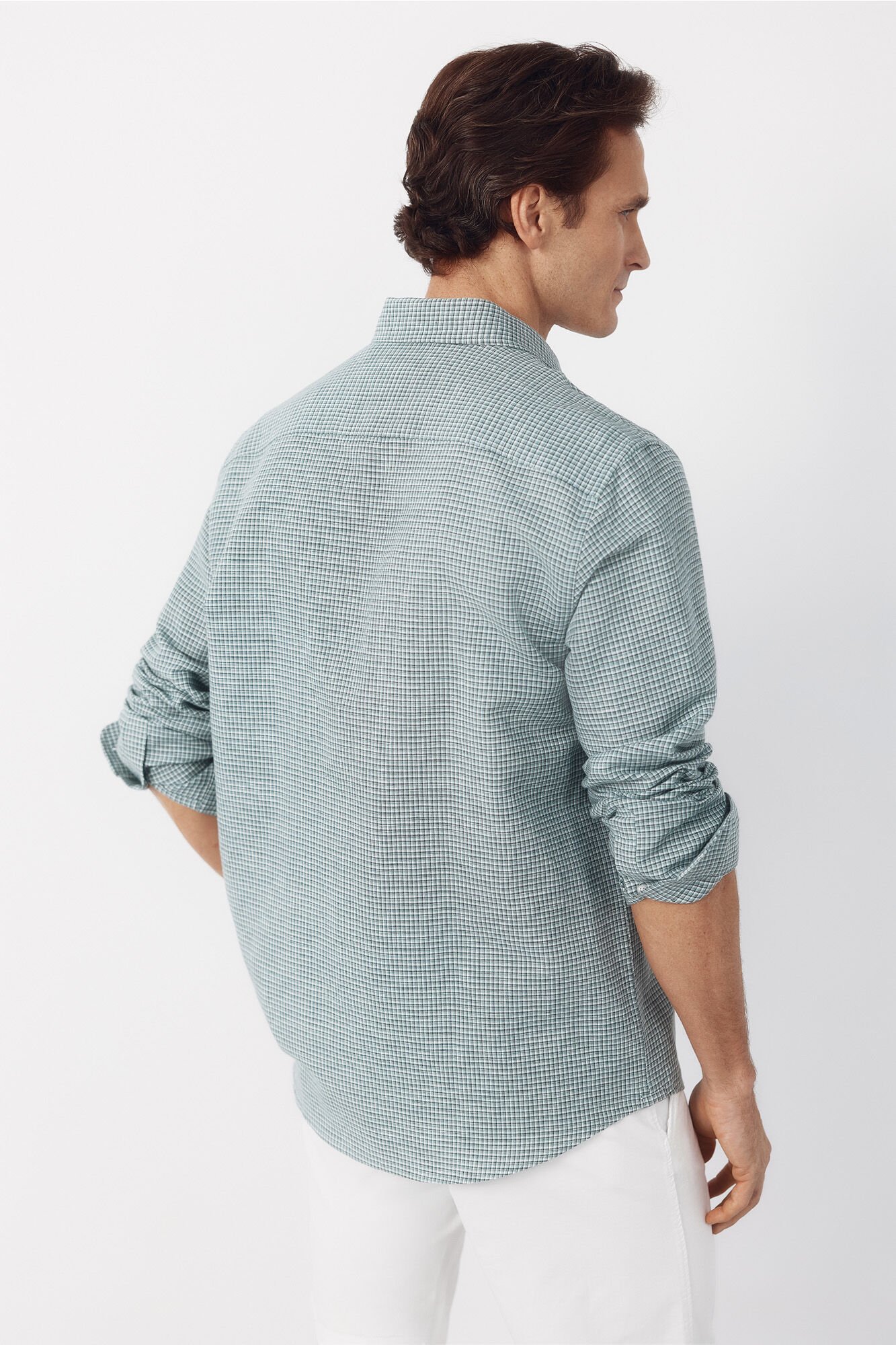 Cortefiel Plaid linen cotton shirt Green