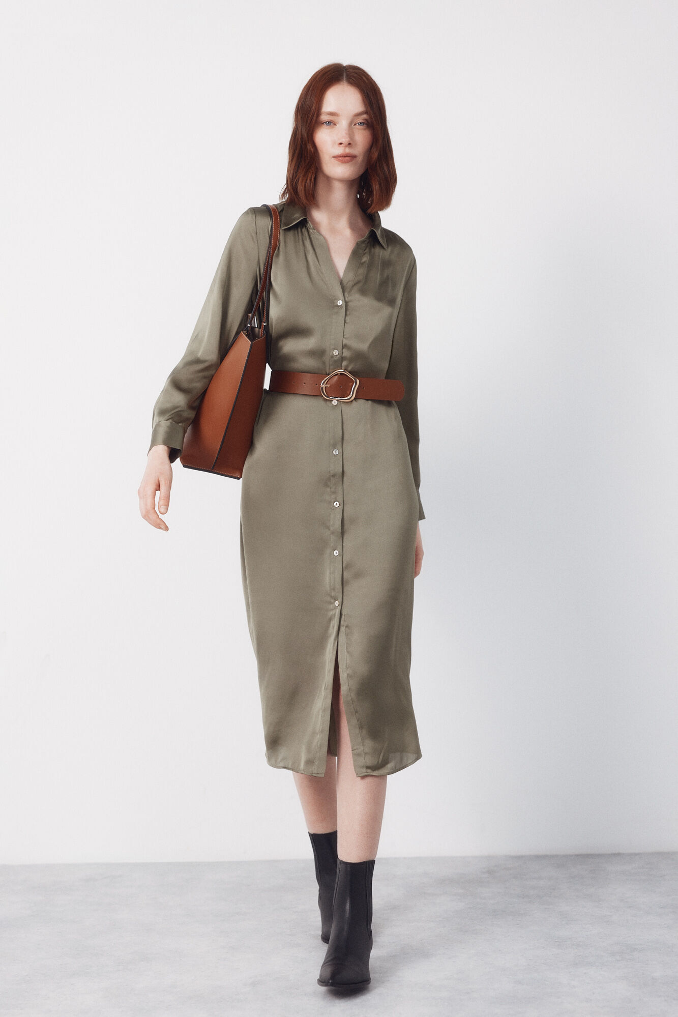 Cortefiel Vestido satinado camisero