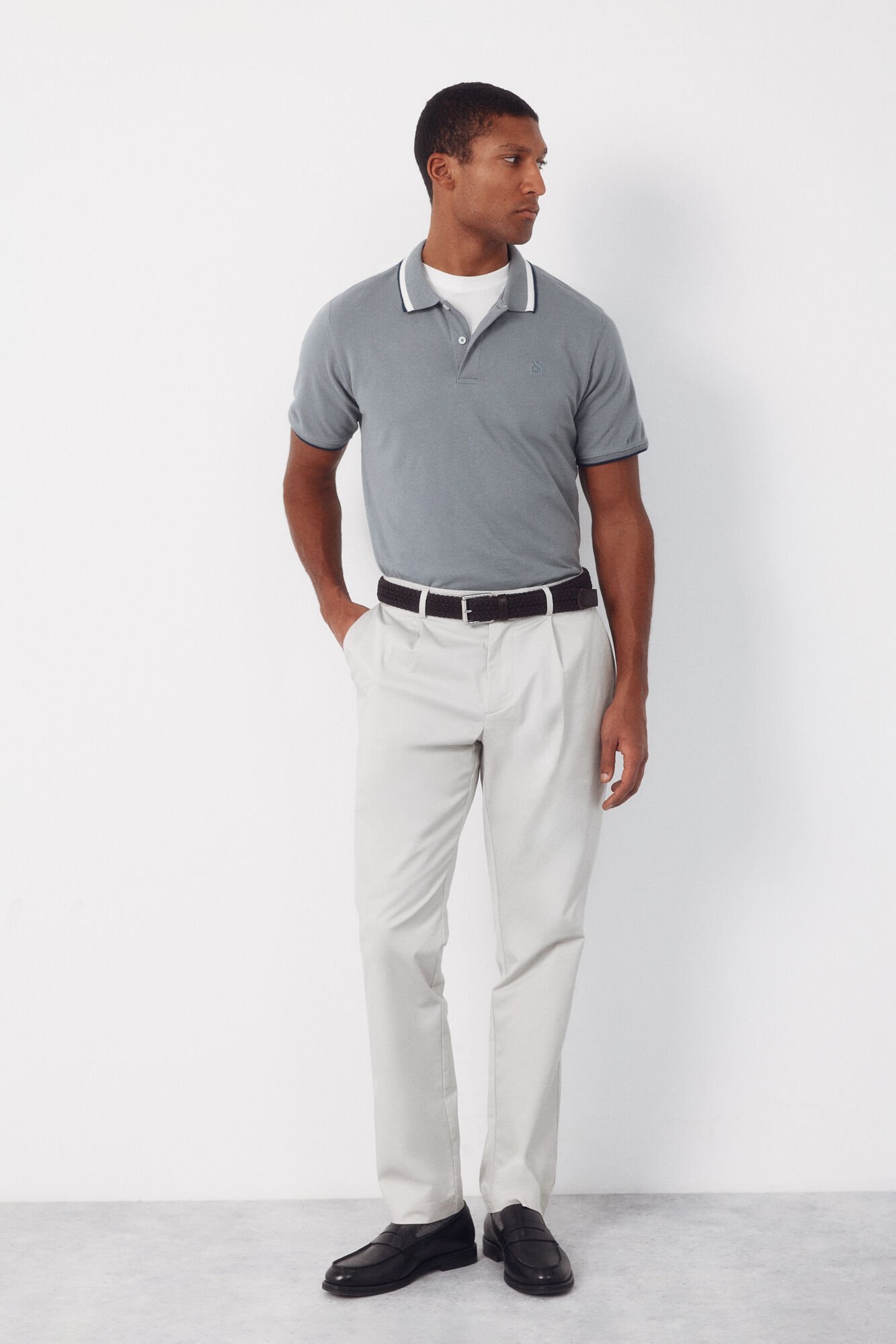 Cortefiel Fantasy neck structure polo shirt Grey