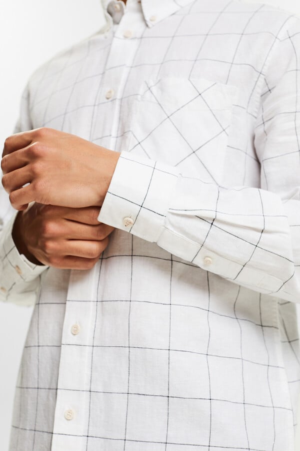 Cortefiel Camisa cuadros regular fit con lino Estampado blanco
