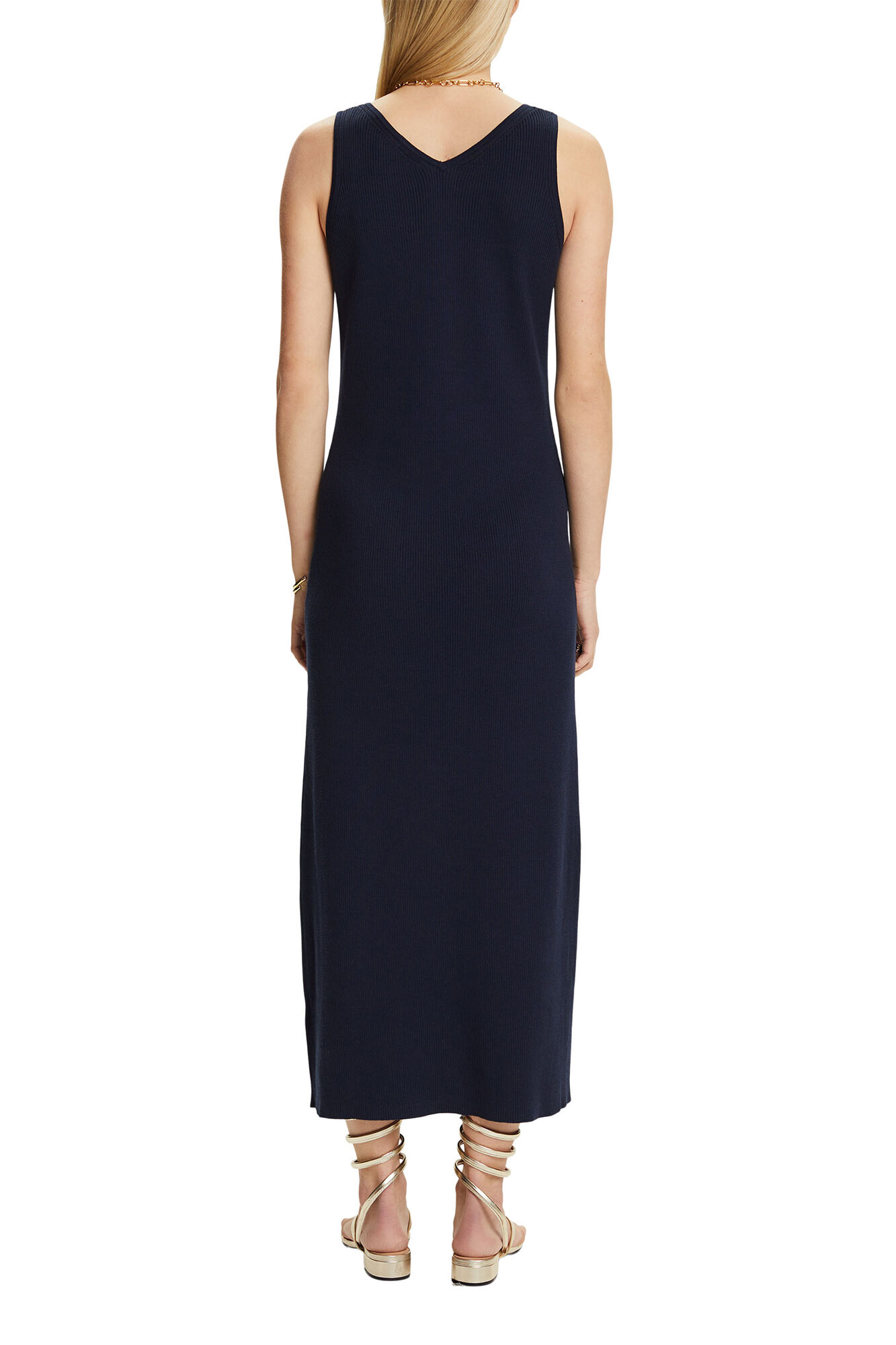 Esprit Vestido comprido malha canelada algod&atilde;o  Azul