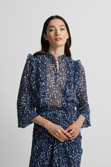 Silbon Blusa estampado com babados Azul