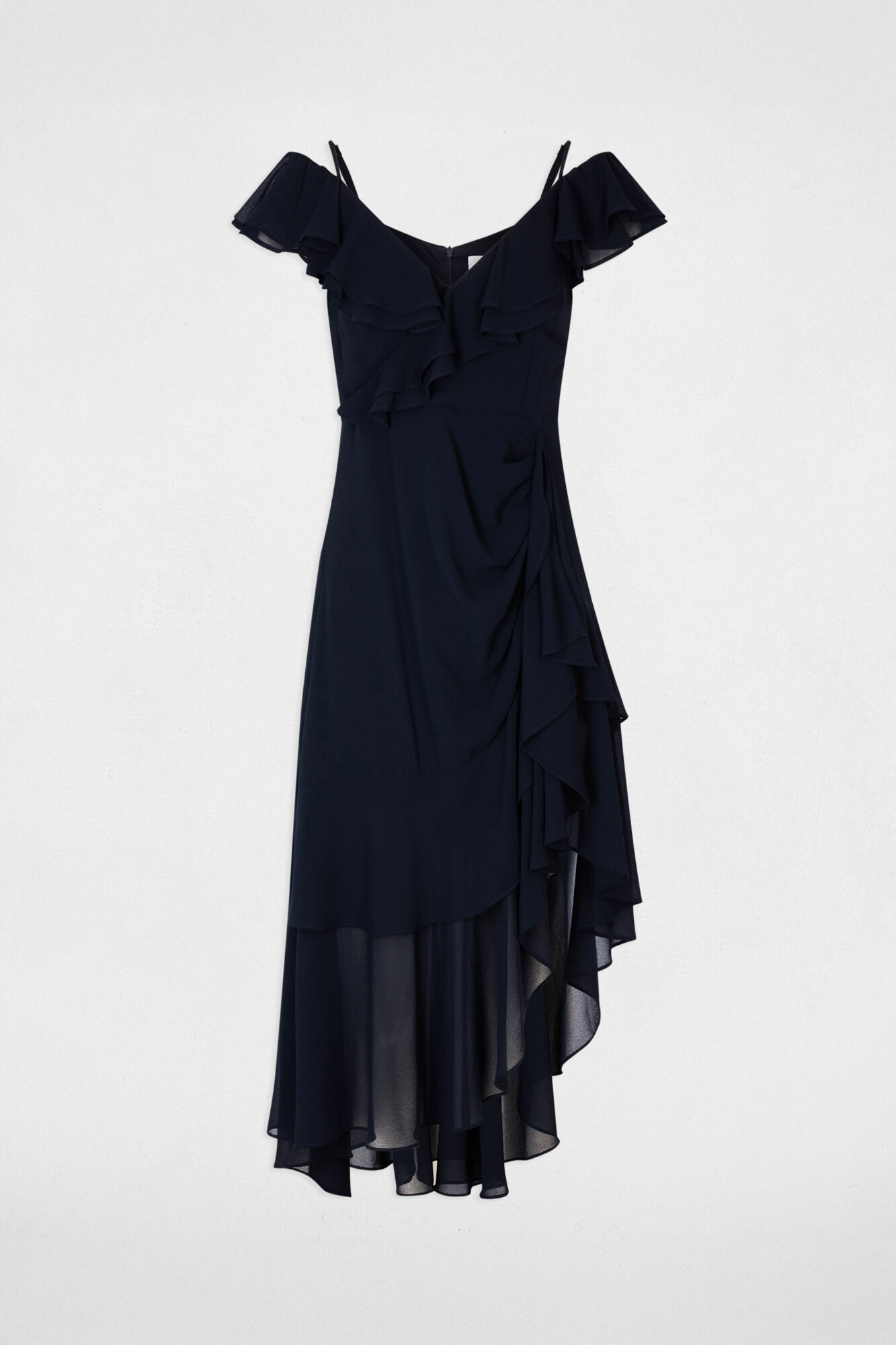 Morgan Vestido midi reto com folhos Azul