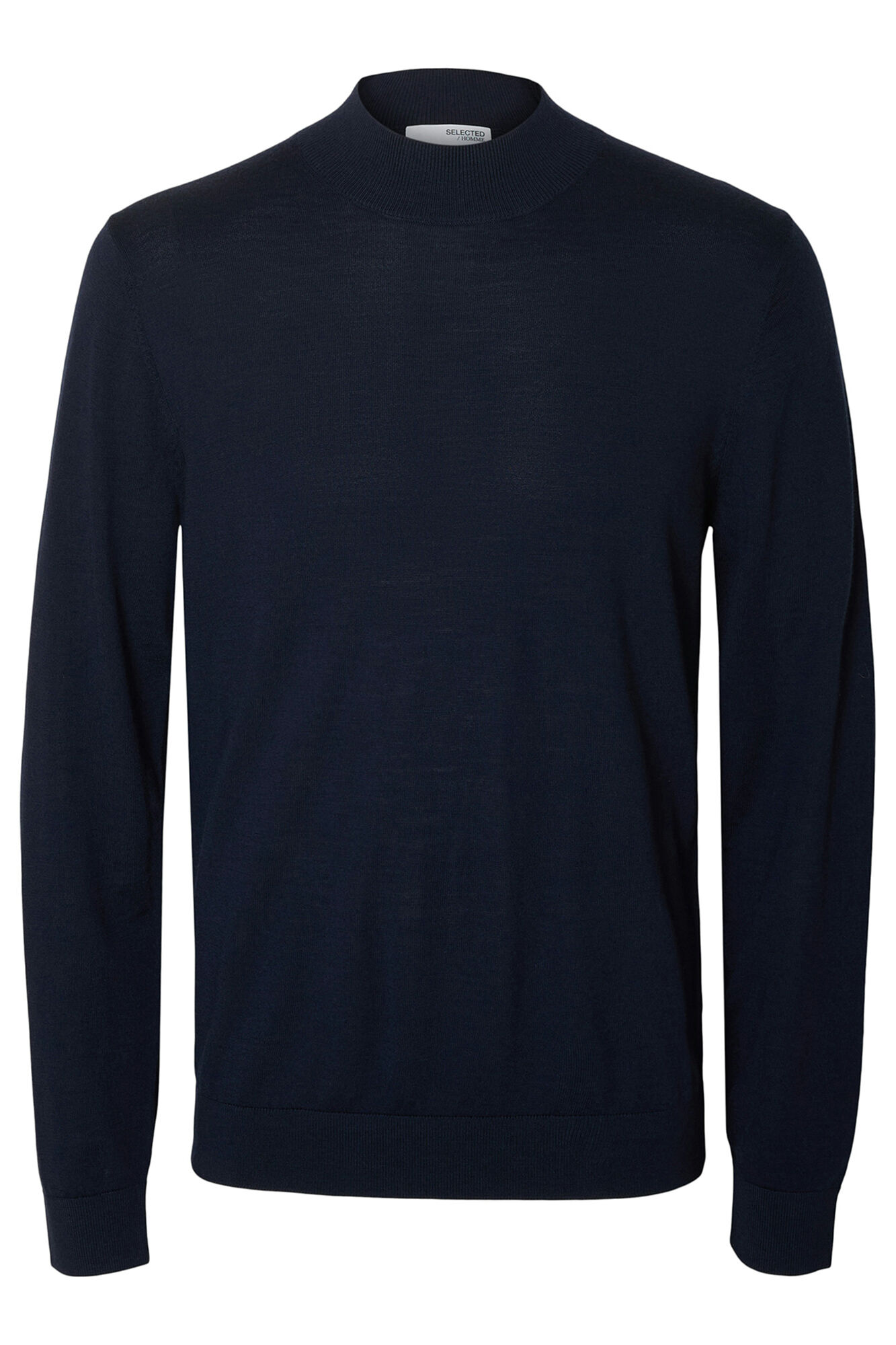 Selected 100% merino wool mock neck jumper . Navy