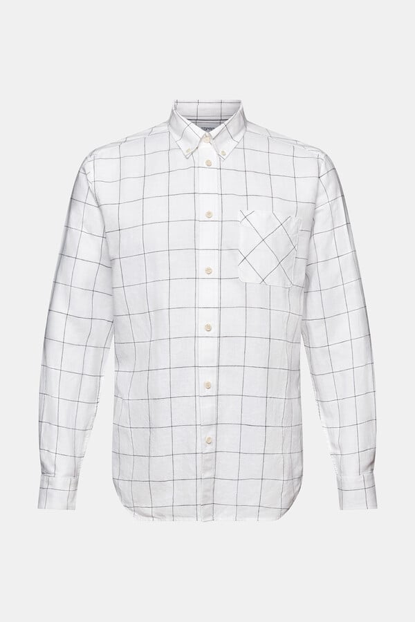 Cortefiel Camisa cuadros regular fit con lino Estampado blanco