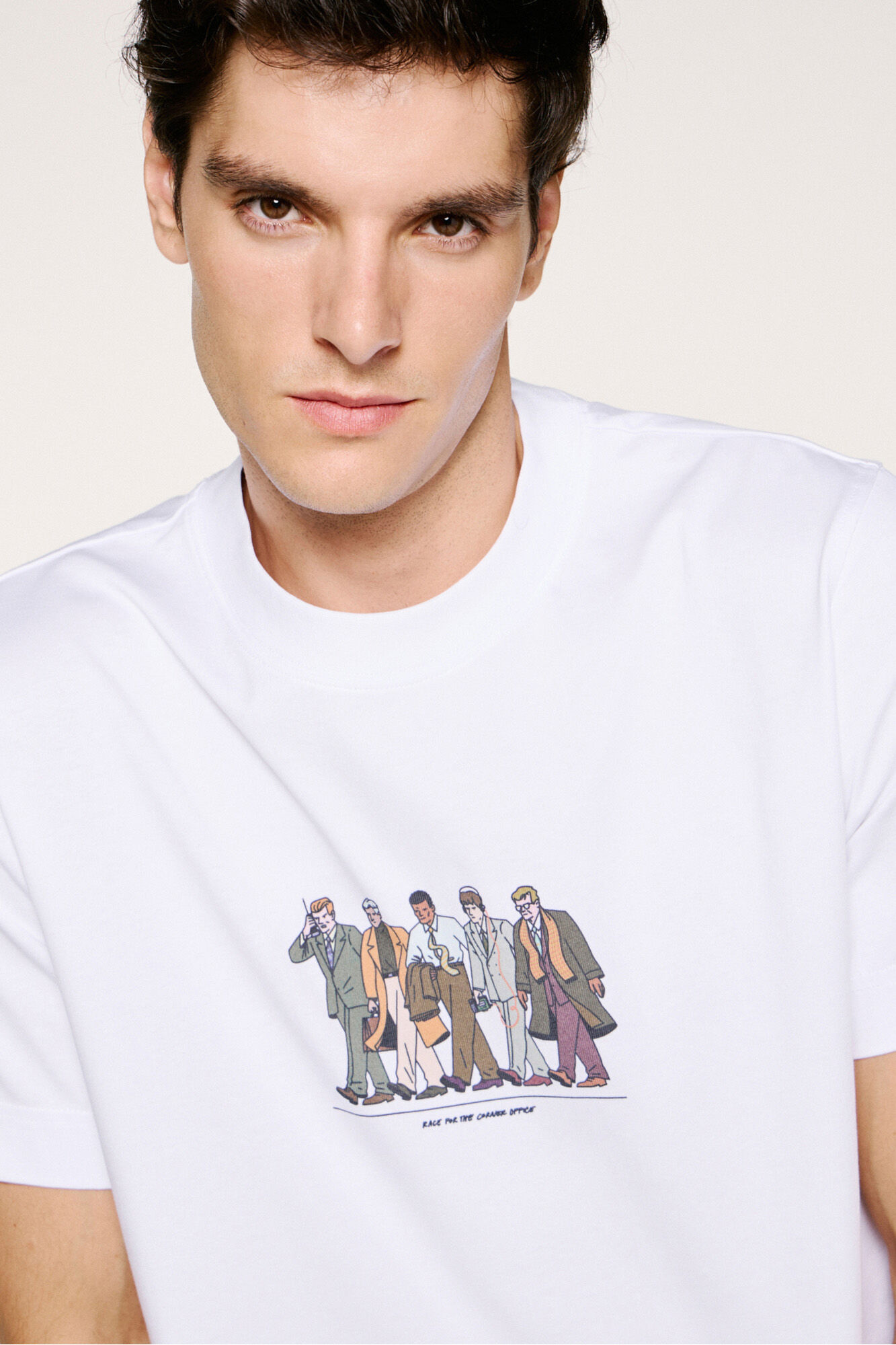 Selected T-shirt manga com estampa 100% algod&atilde;o org&acirc;nico  Branco